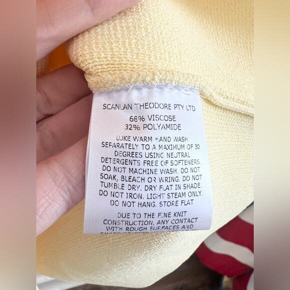 Scanlan Theodore crepe knit ruffle dress one shoulder lemon yellow spring summer - Picture 7 of 12